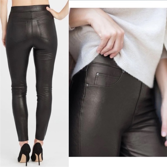 SPANX Leather-Like Ankle Skinny Pant Black Leggings - Picture 2 of 7